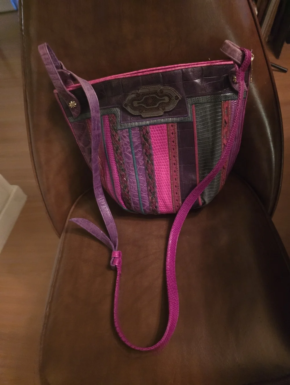 Sharif Vintage Purple & Pink Patchwork Leather Shoulder Bag